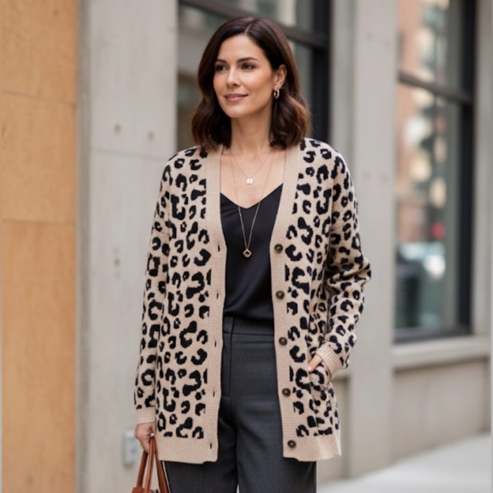 J. Jill Black and Tan Leopard Cardigan‎ size S